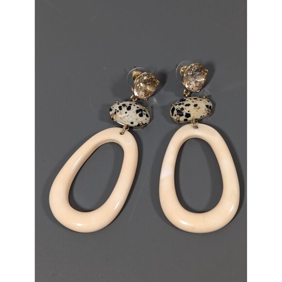 Boho Dalmation Stone Oval Dangle Rhinestone Earrings Bold Statement - Picture 2 of 7